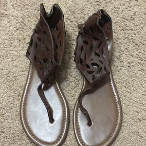 Nicole Brown Gladiator Sandals with Intricate Cutouts